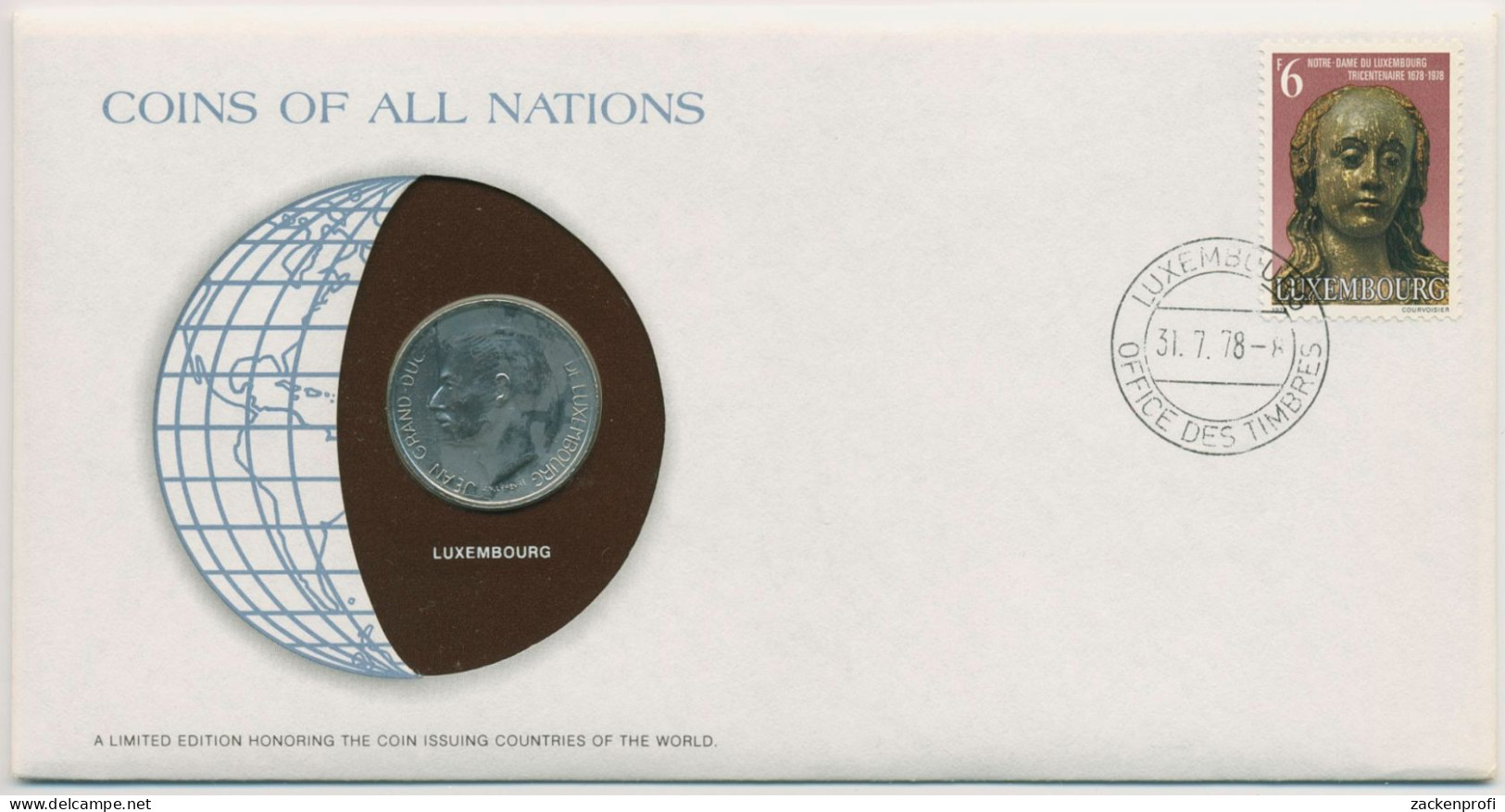 Luxemburg 1978 Weltkugel Numisbrief 10 Francs (N162) - Luxemburgo