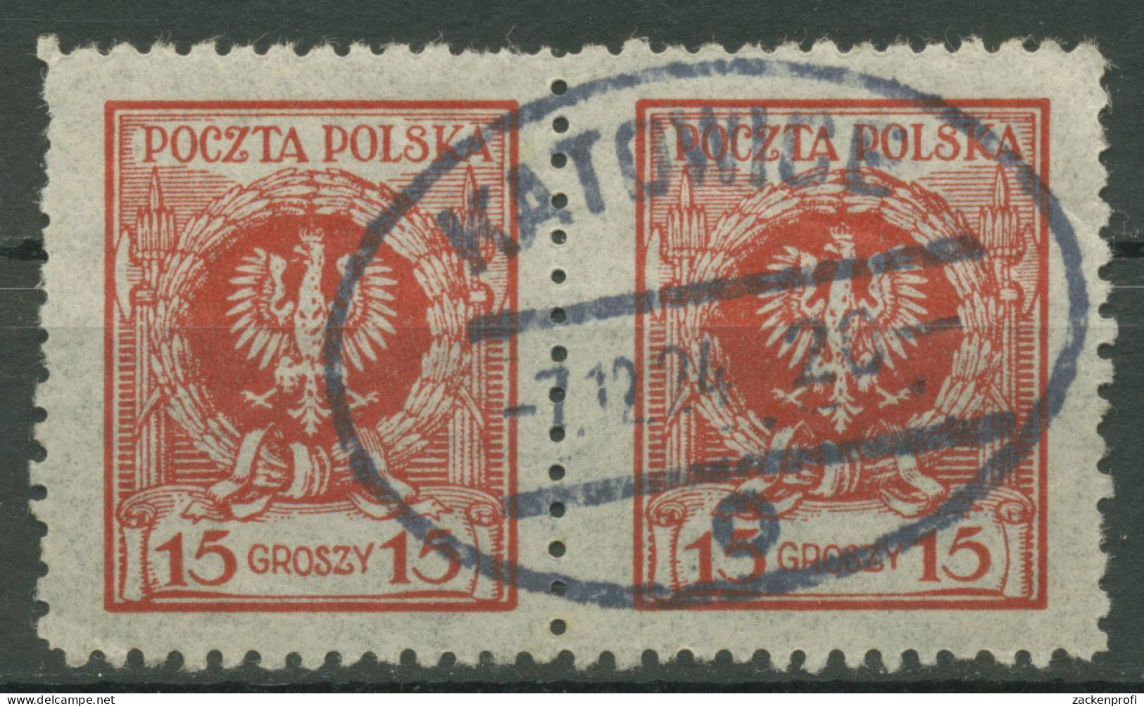 Polen 1924 Adler Im Lorbeerkranz 206 Paar Stempel Katowice Gestempelt - Usati