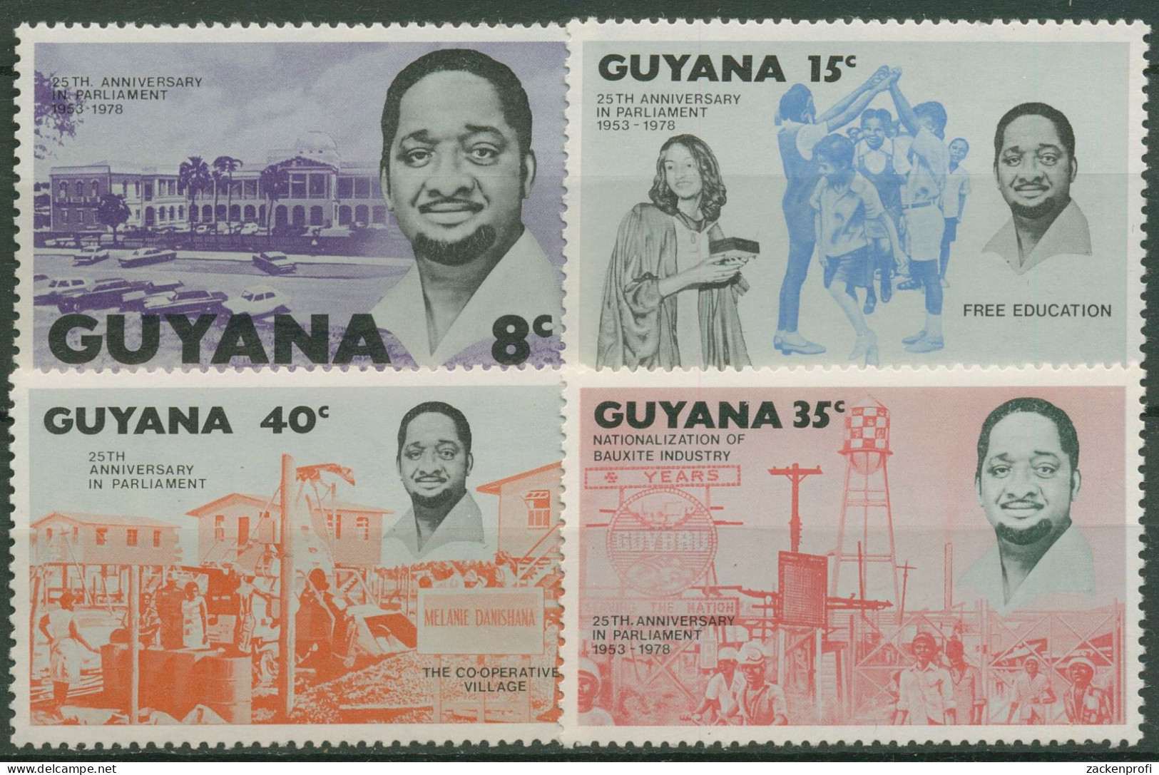 Guyana 1978 25 Jahre Parlamentszugehörigkeit Burnhams 534/37 Postfrisch - Guyana (1966-...)