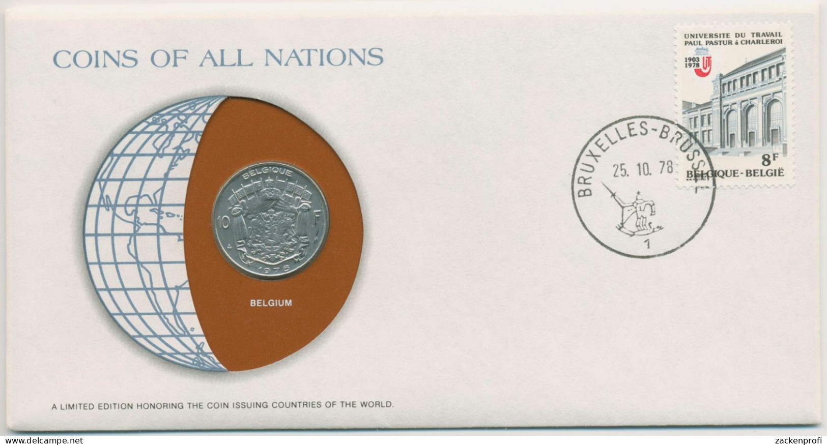 Belgien 1978 Weltkugel Numisbrief 10 Francs (N72) - 10 Francs