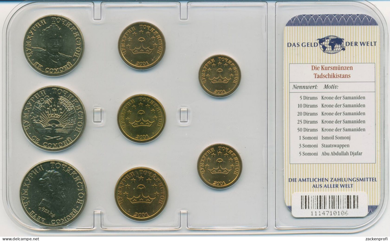 Tadschikistan 2001 Kursmünzen 5 Diram - 5 Somoni Im Blister, St (m4060) - Tajikistan