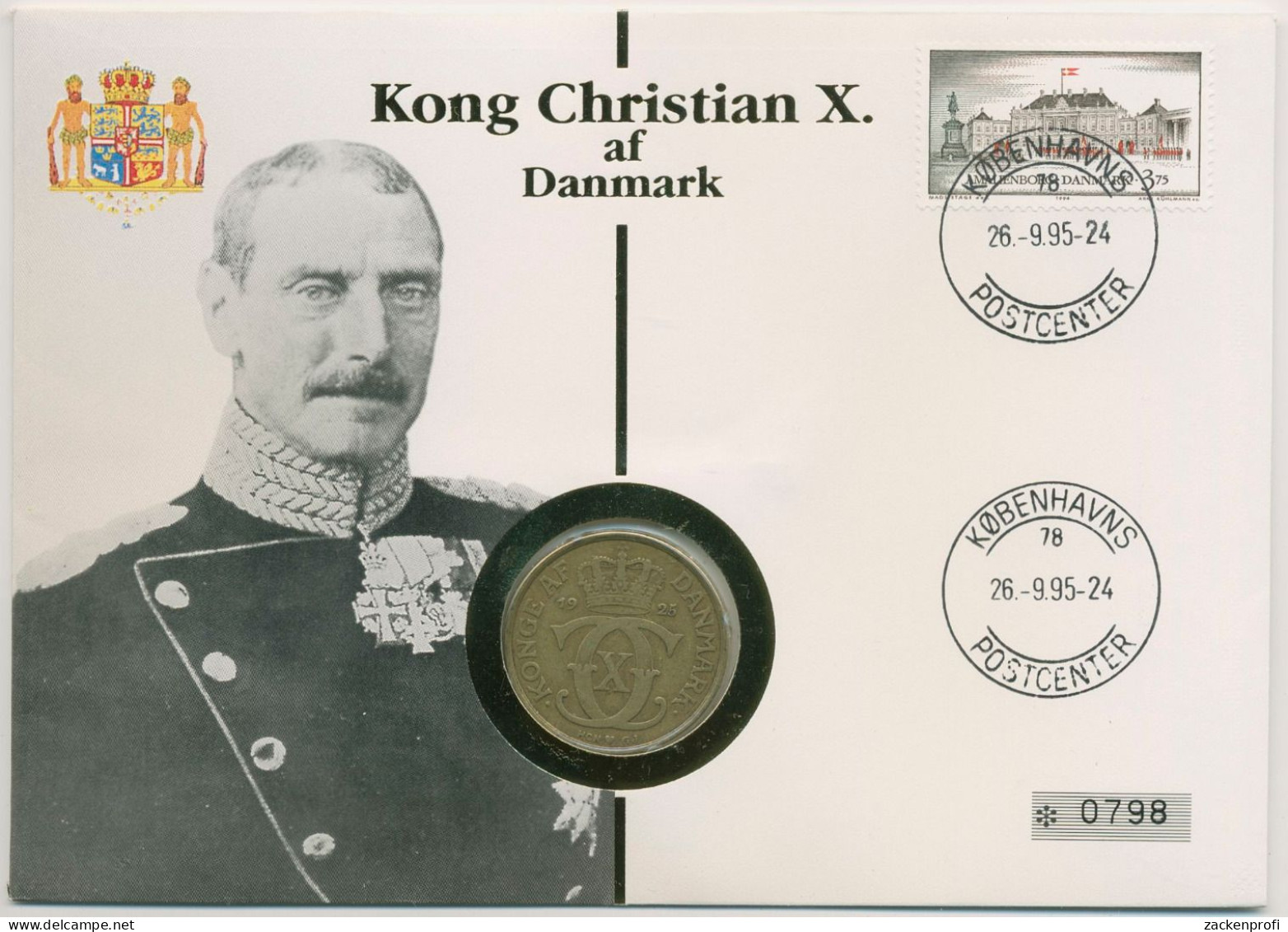 Dänemark 1995 König Christian X. Numisbrief 2 Kronen (N83) - Dänemark