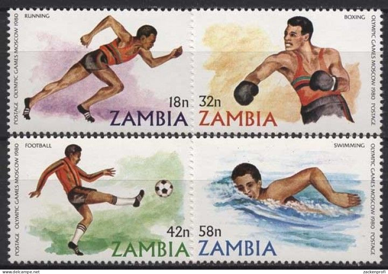 Sambia 1980 Olympische Sommerspiele Moskau 225/28 Postfrisch - Zambia (1965-...)