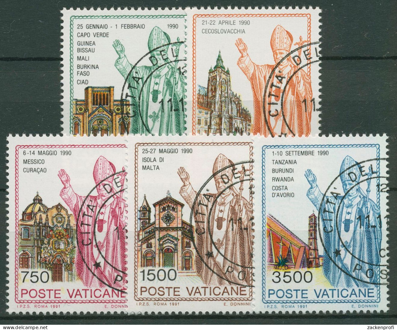 Vatikan 1991 Weltreisen Von Papst Johannes Paul II. 1046/50 Gestempelt - Used Stamps