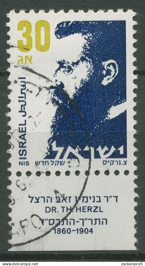 Israel 1986 Theodor Herzel 1022 Y Mit Tab 1 Phosphorstreifen Gestempelt - Gebruikt (met Tabs)