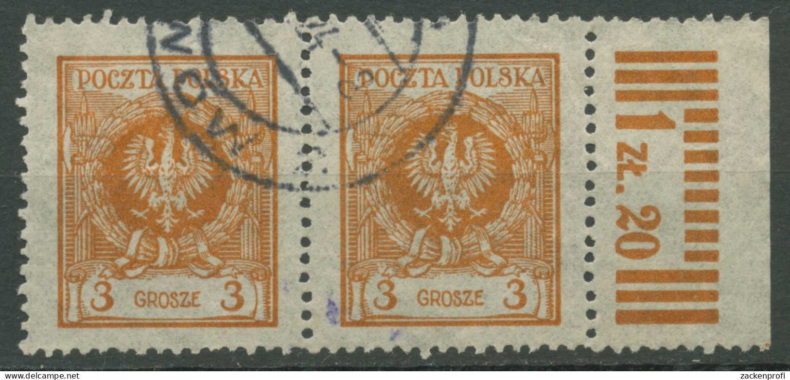 Polen 1924 Adler Im Lorbeerkranz 203 Paar Mit Rand Gestempelt - Usados