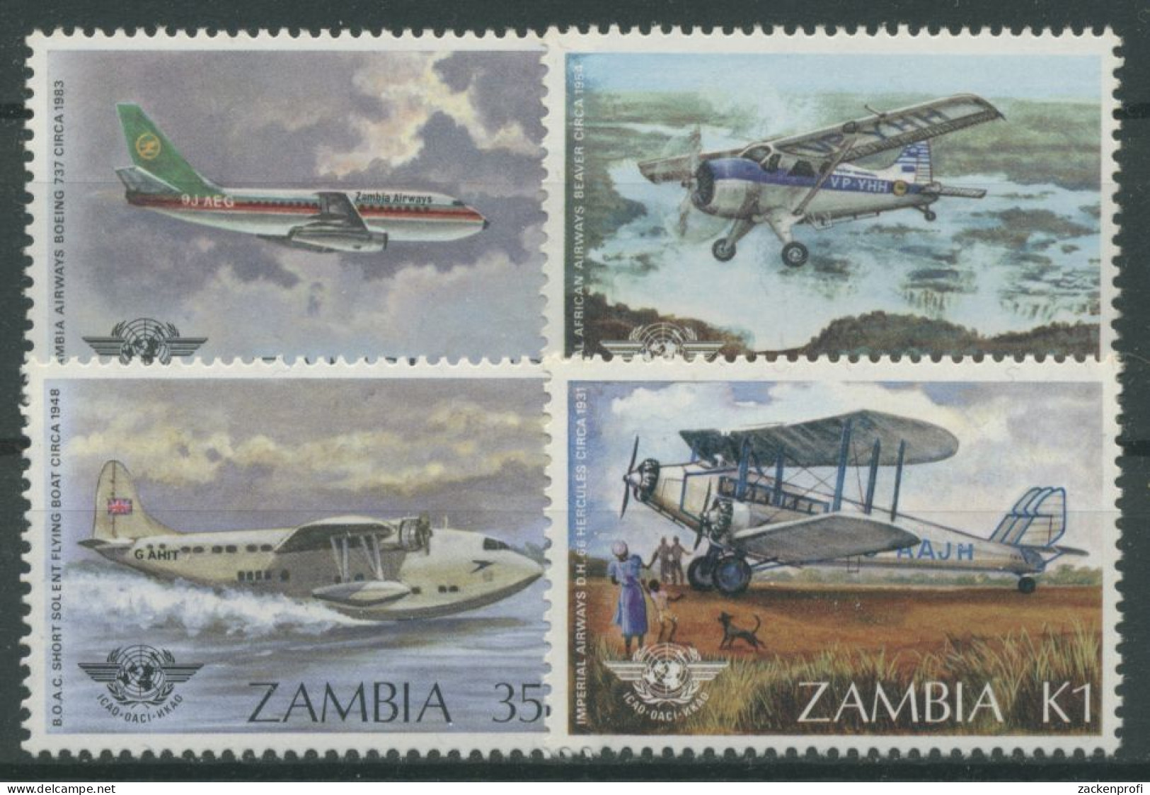 Sambia 1984 Int. Organisation Für Zivilluftfahrt Flugzeuge 306/09 Postfrisch - Zambia (1965-...)