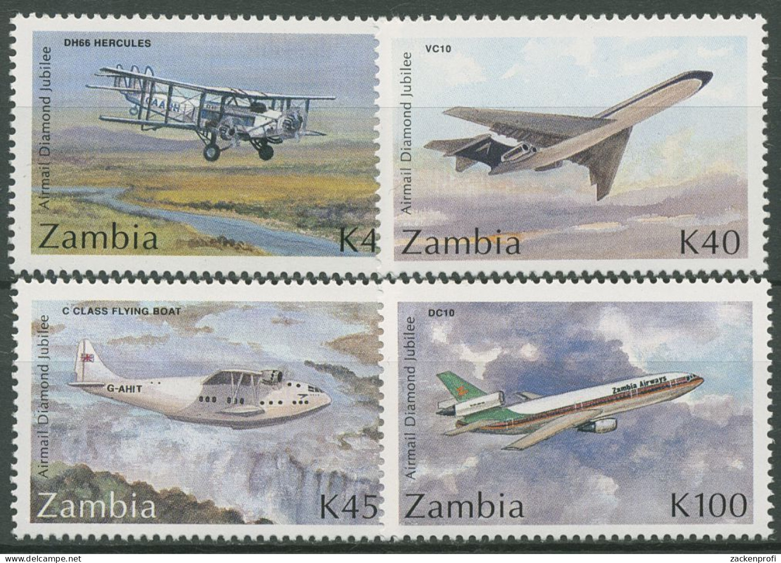 Sambia 1992 60 Jahre Nationale Luftfahrtlinie Flugzeuge 607/10 Postfrisch - Zambie (1965-...)