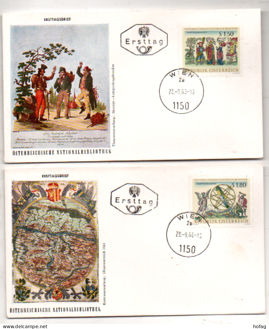 Österreich 1966 MiNr.: 1218-1221 Nationalbibliothek Ersttag 4 Briefe Austria FDC - FDC