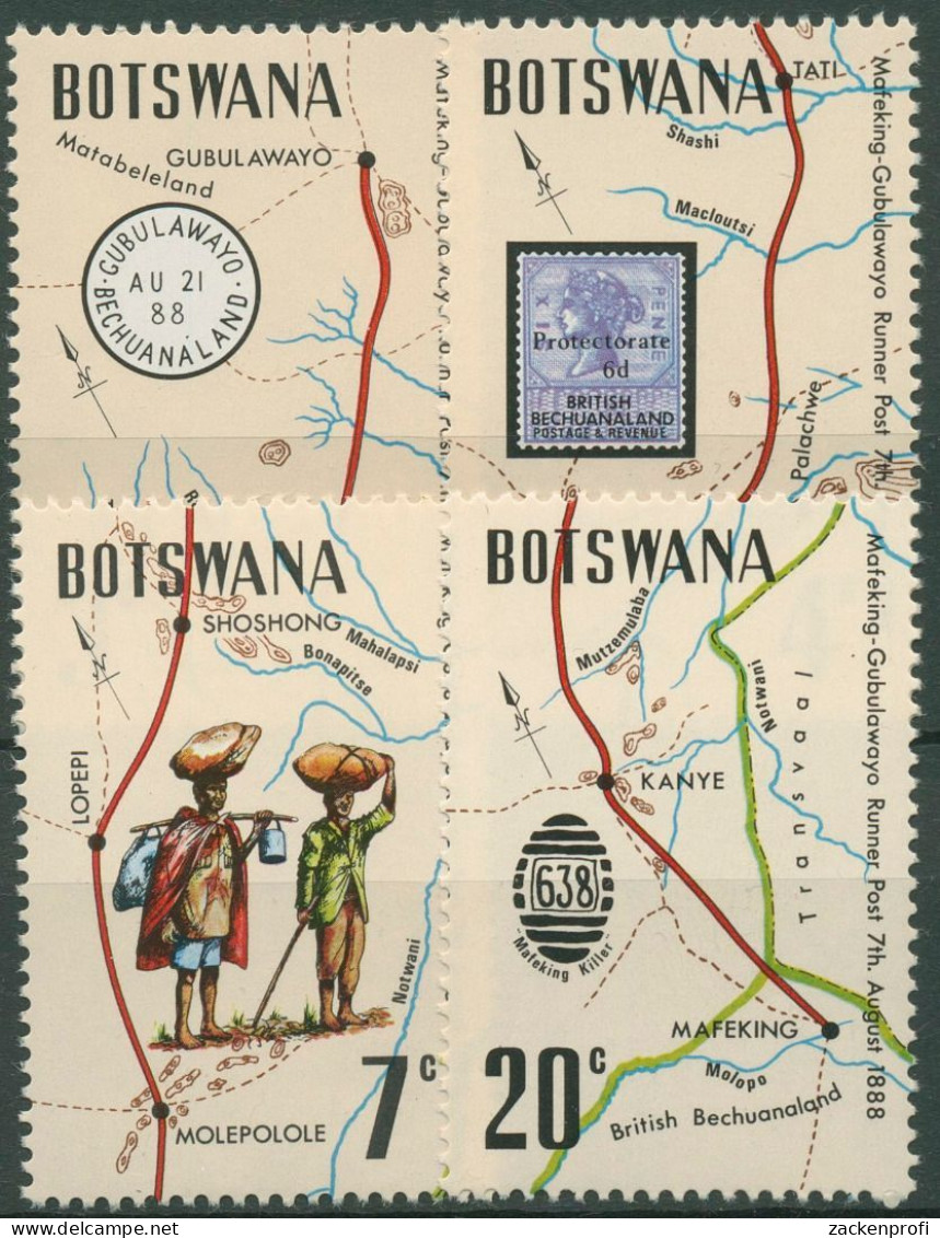 Botswana 1972 Botenpost Mafeking-Gubulawayo Landkarte 88/91 Postfrisch - Botswana (1966-...)