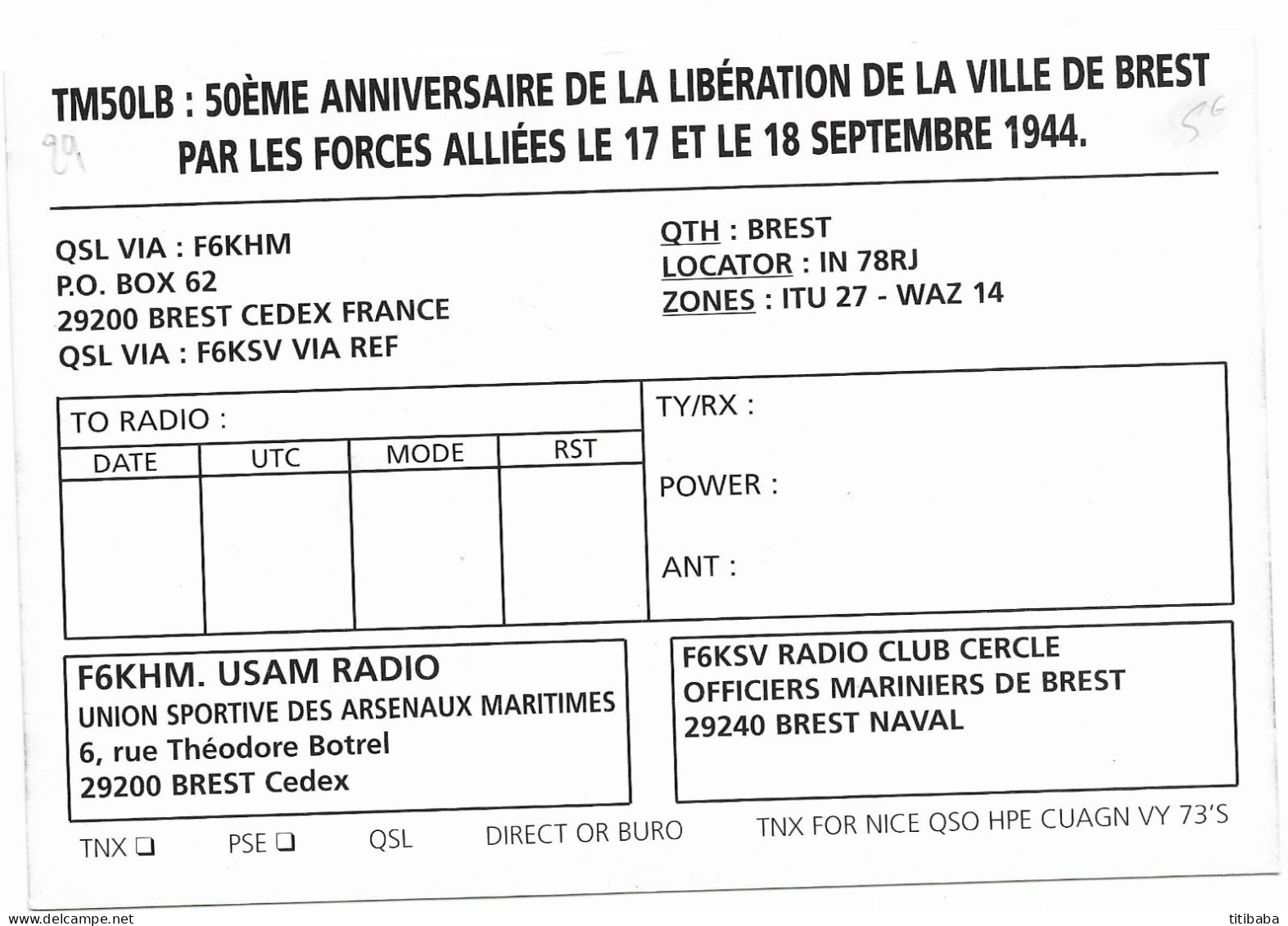 29 TM 50LB 50eme Anniversaire De La Libération De La Ville De Brest - Brest