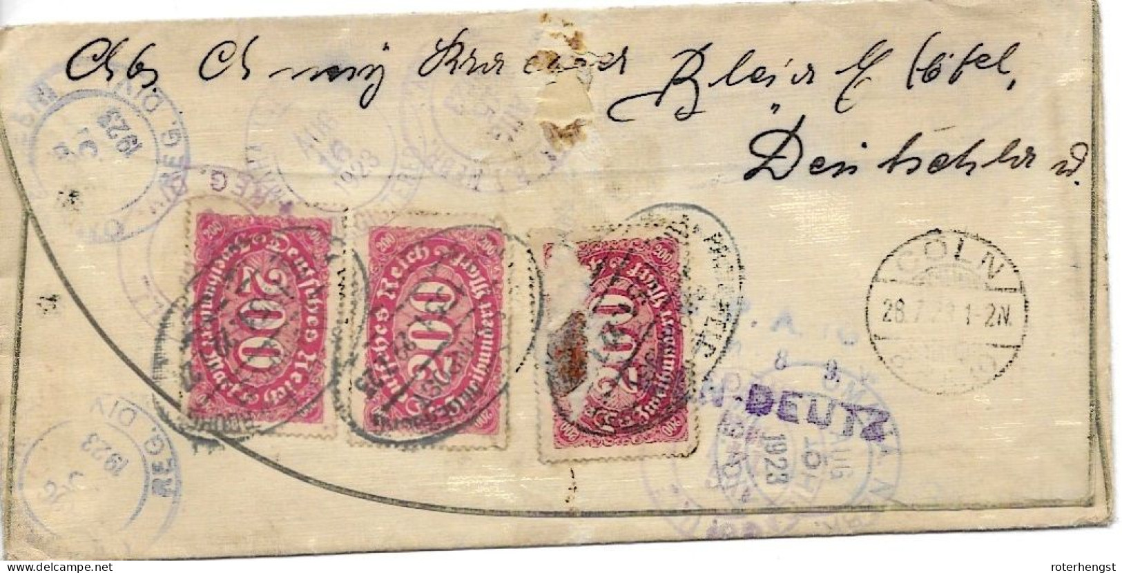 Infla Letter 22.7.1923 Arzfeld Registered To USA  Bahnpost Zug 1351 - Brieven En Documenten