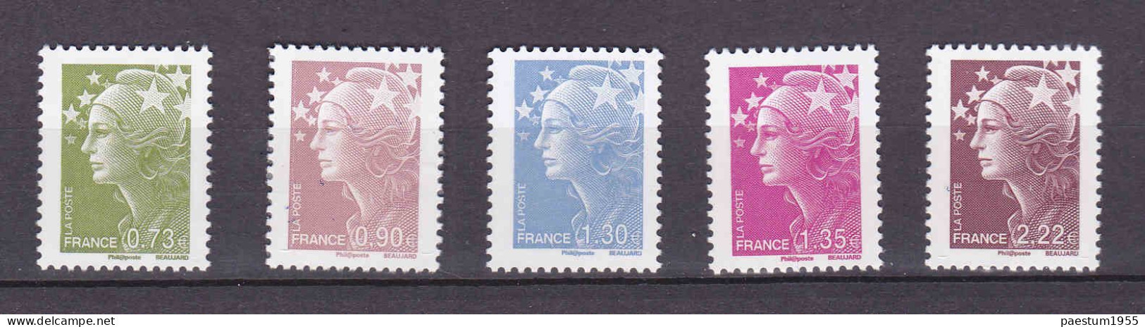 Série COMPLETE 5 Timbres Gommés Neuf** 2009 MNH Marianne De BEAUJARD Y&T 4342 à 4346 - 2008-2013 Marianne Of Beaujard