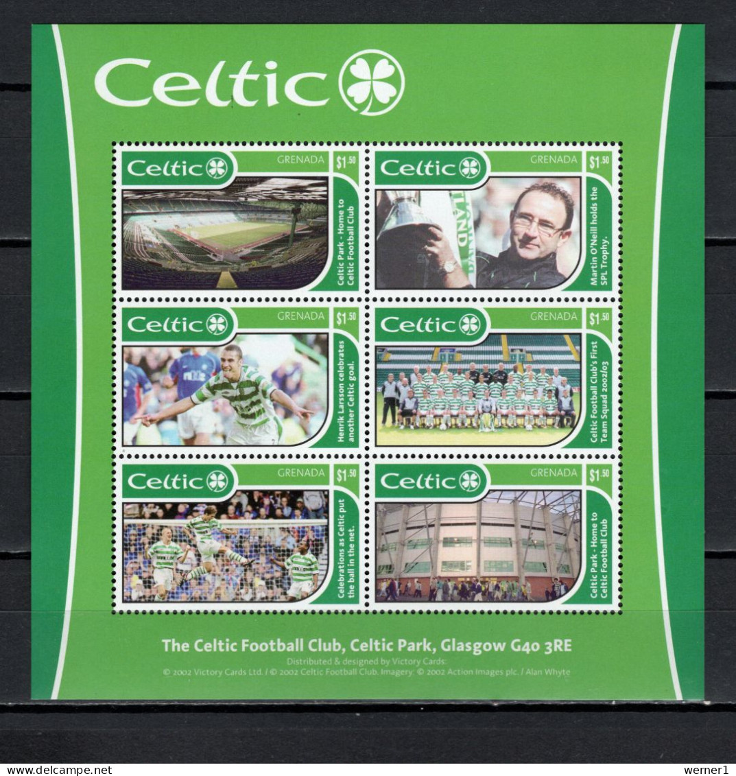 Grenada 2002 Football Soccer, Celtic Football Club Glasgow Sheetlet MNH - Beroemde Teams