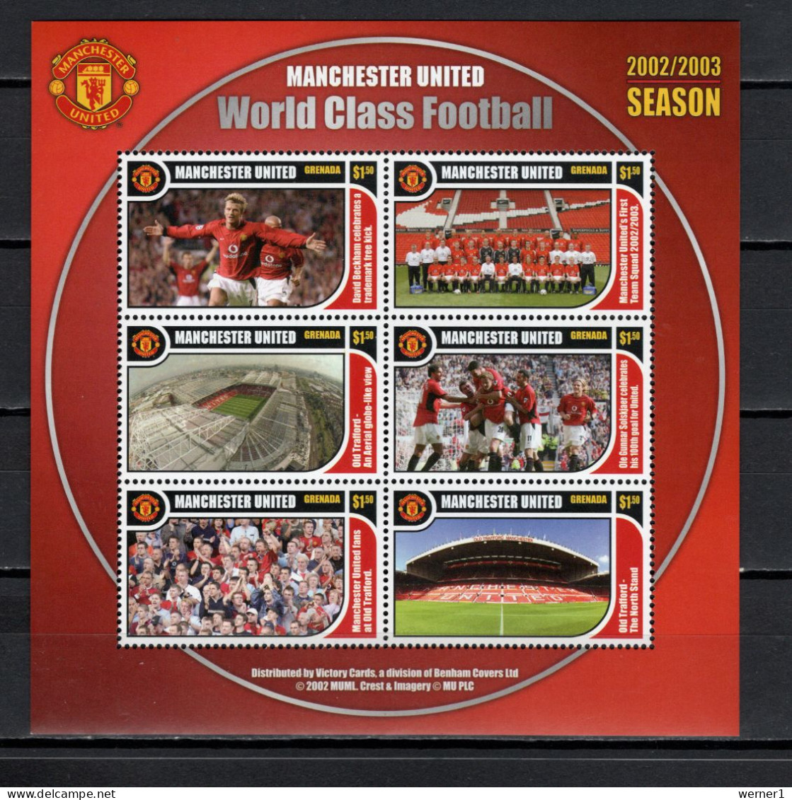 Grenada 2002 Football Soccer, Manchester United Sheetlet MNH - Famous Clubs