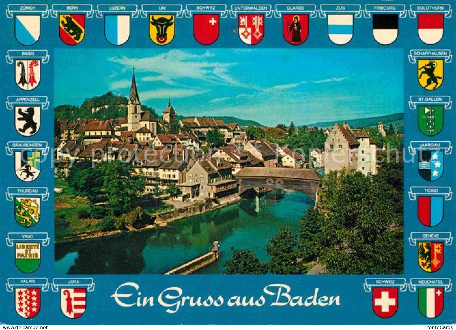 12880124 Baden AG Stadtpanorama Altstadt Limmat Bruecke Wappen Baden - Other & Unclassified