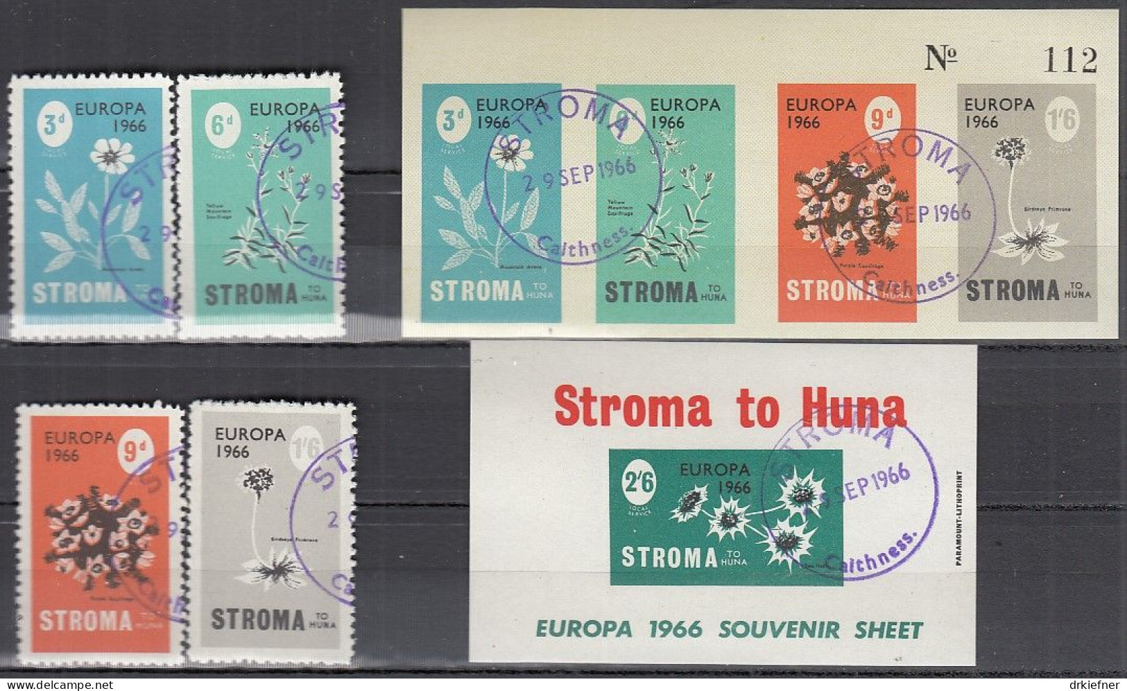 INSEL STROMA (Schottland), Nichtamtl. Briefmarken, Stroma To Huna, 2 Blöcke +4 Marken, Gestempelt, Europa 1966 - Escocia