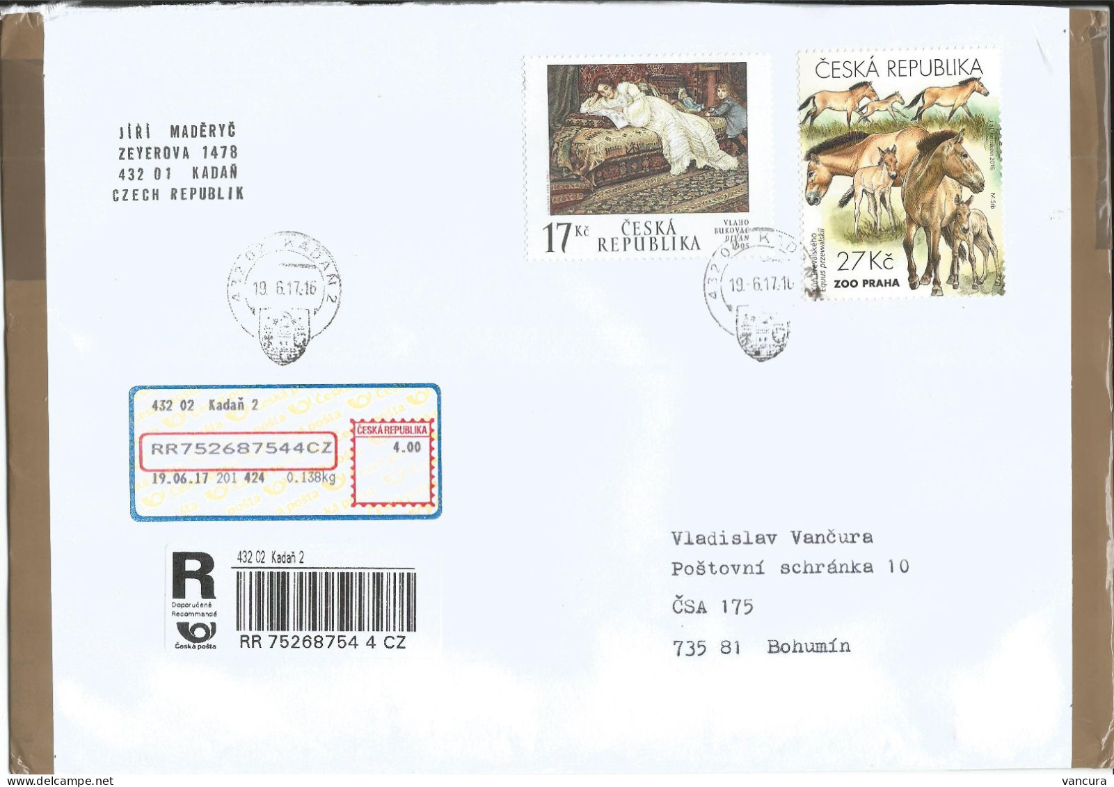 R Envelope Czech Republic Przewalski Horse'16 And Joint Issue With Croatia Woman On The Divan'02 - Chevaux