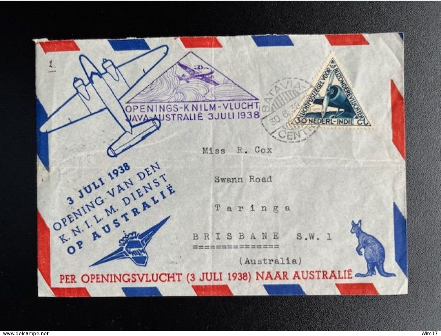 DUTCH EAST INDIES 1938 AIR MAIL LETTER BATAVIA TO BRISBANE 30-06-1938 NEDERLANDS INDIE - Netherlands Indies