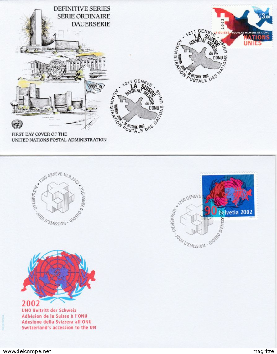 Suisse Nations Unies 2002 Adhésion à L' ONU FDC 's Colombe Switzerland Accession To United Nations FDC's Dove - Gemeinschaftsausgaben