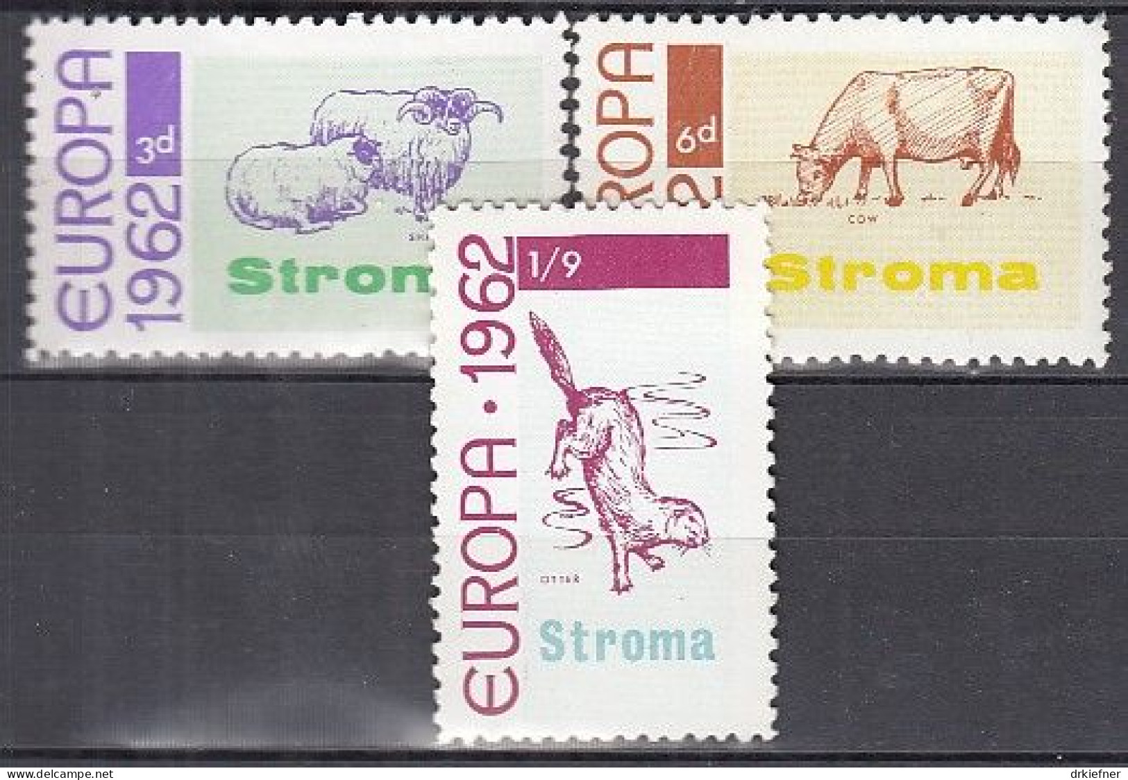 INSEL STROMA (Schottland), Nichtamtl. Briefmarken, Stroma To Huna, 3 Marken, Ungebraucht **, Europa 1962, Tiere - Scotland