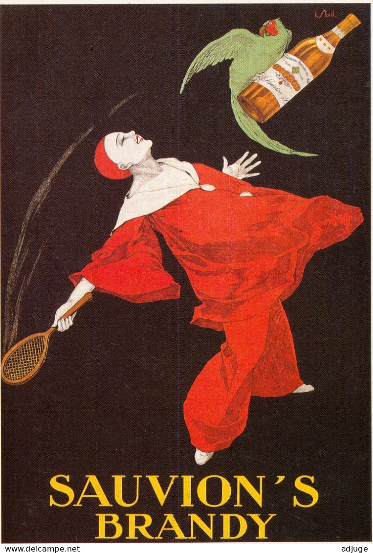 CPM-Affiche Publicité SAUVION'S BRANDY **Illustrateur STALL**Pierrot Rouge - Tennis- Perroquet Vert*TBE - Publicité