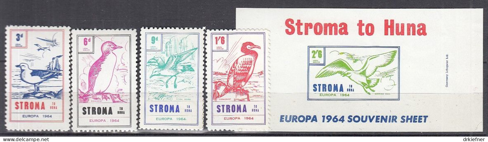 INSEL STROMA (Schottland), Nichtamtl. Briefmarken, Stroma To Huna, Block + 4 Marken, Ungebraucht **, Europa 1964, Vögel - Schottland