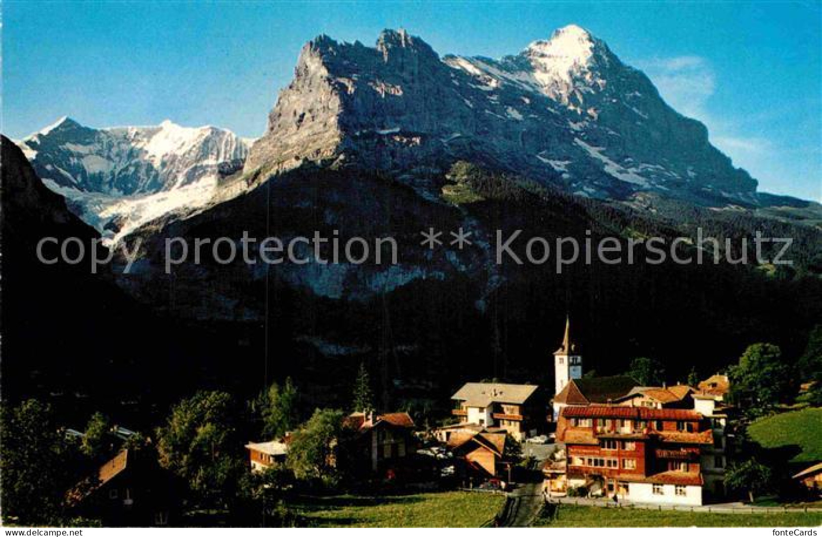 12862498 Grindelwald Teilansicht Mit Kirche Fiescherhoerner Eiger Berner Alpen G - Altri & Non Classificati