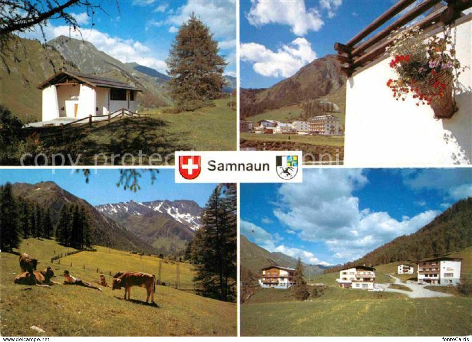 12861032 Samnaun Dorf Kirchlein Teilansicht Weide Samnaun Dorf - Autres & Non Classés