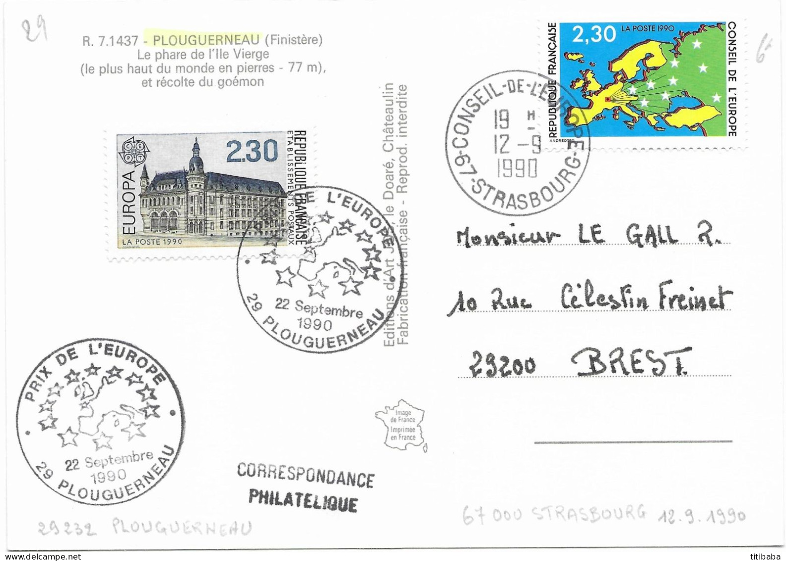 29 Plouguerneau Le Phare De L'ile Vierge Et Recolte Du Goemon Prix De L'europe 1990 - Plouguerneau