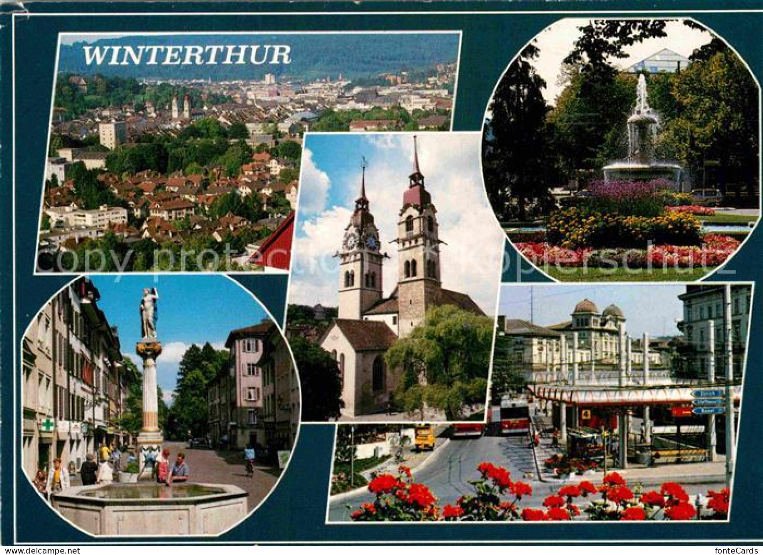 12859031 Winterthur ZH Fliegeraufnahme Brunnen Bus Bahnhof Kirche Winterthur - Andere & Zonder Classificatie