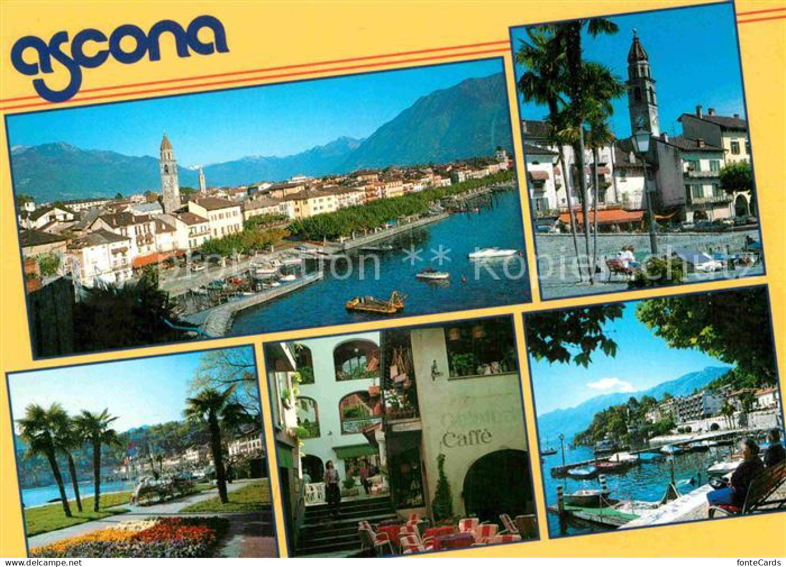 12858391 Ascona Lago Maggiore Hafen Cafe Park Kirche Ascona Lago Maggiore - Altri & Non Classificati