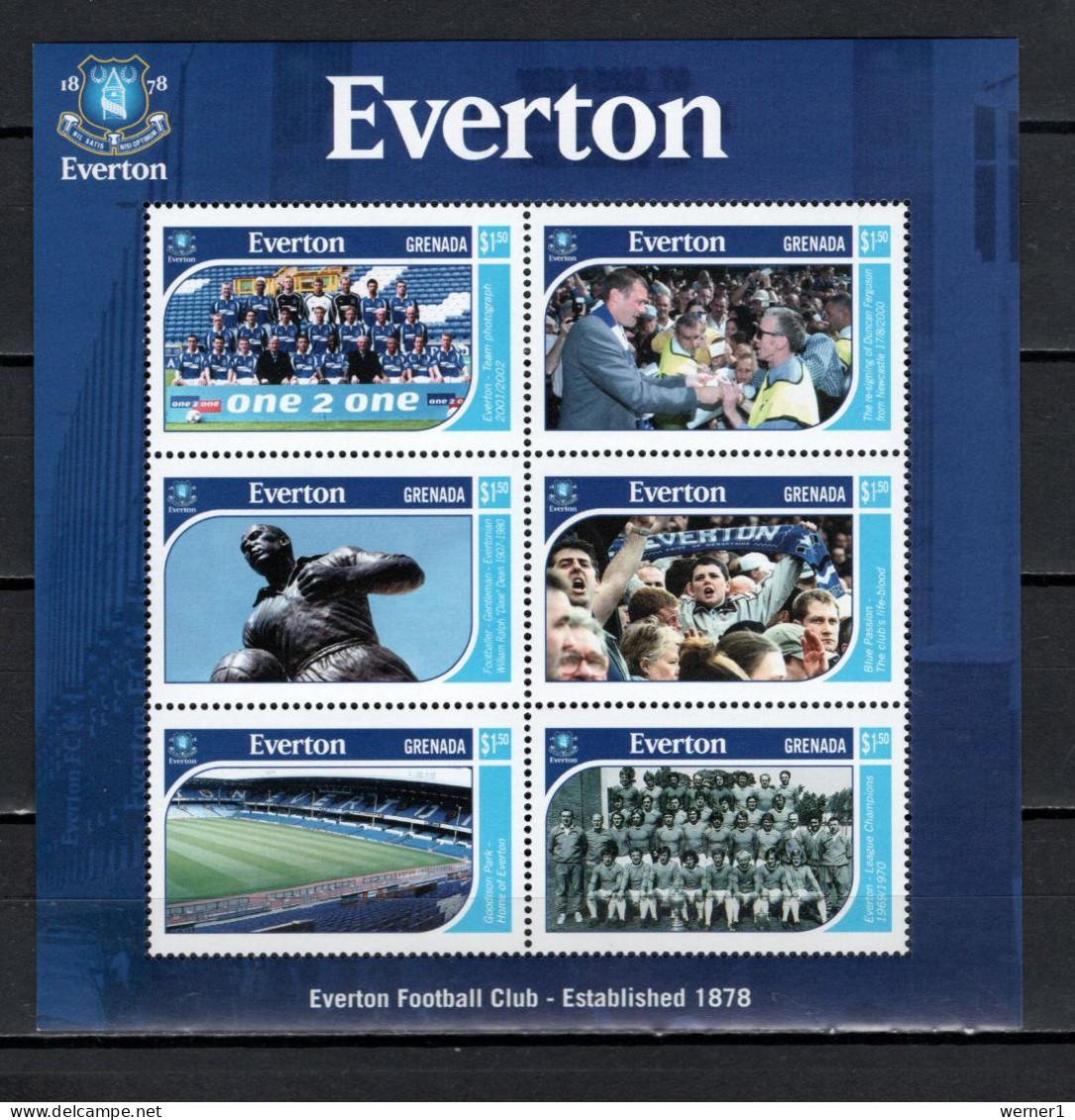 Grenada 2001 Football Soccer, Everton Football Club Sheetlet MNH - Berühmte Teams