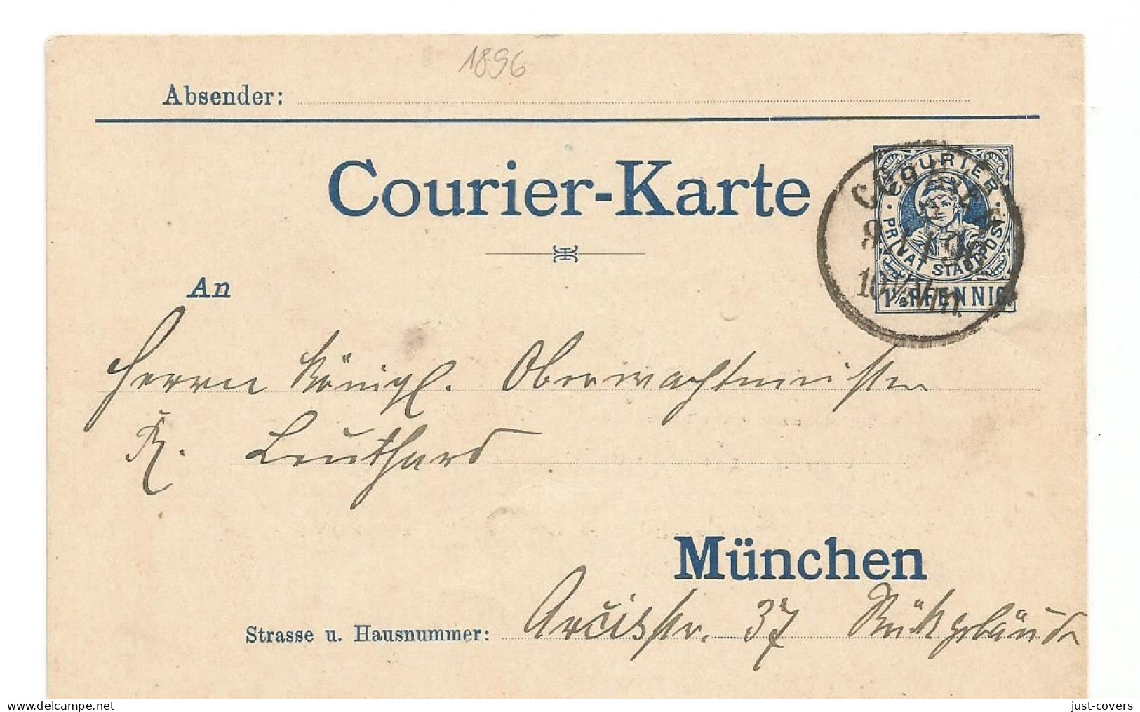 Local Courier Postal Card Used 1896 Full Courier CDS..............................................box 10 - München