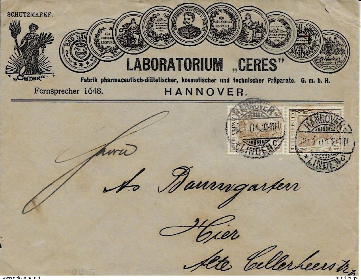 Nice Advertising Letter With Coins From Hannover 1904 Ceres Puddingpulver On Backside - Lettres & Documents