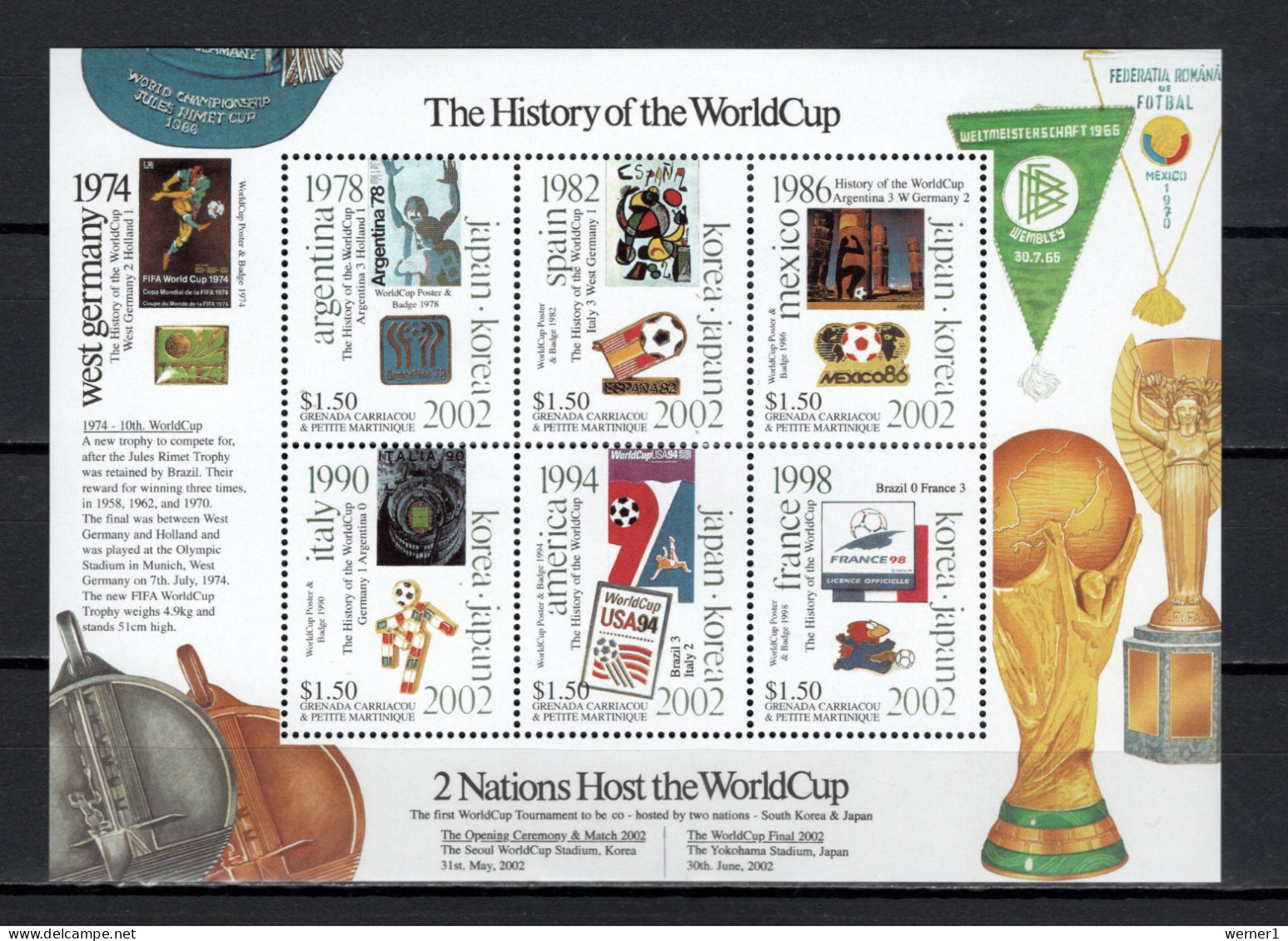 Grenada -Grenadines 2001 Football Soccer World Cup Sheetlet MNH - 2002 – Corée Du Sud / Japon