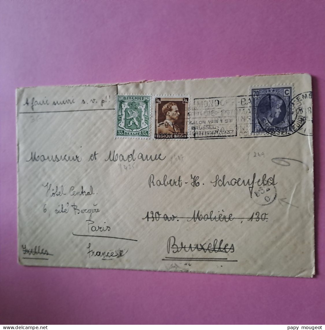 Lettre Du Luxembourg Via Bruxelles Pour Paris (France) Avec Affranchissement Mixte - 1937 - Covers & Documents