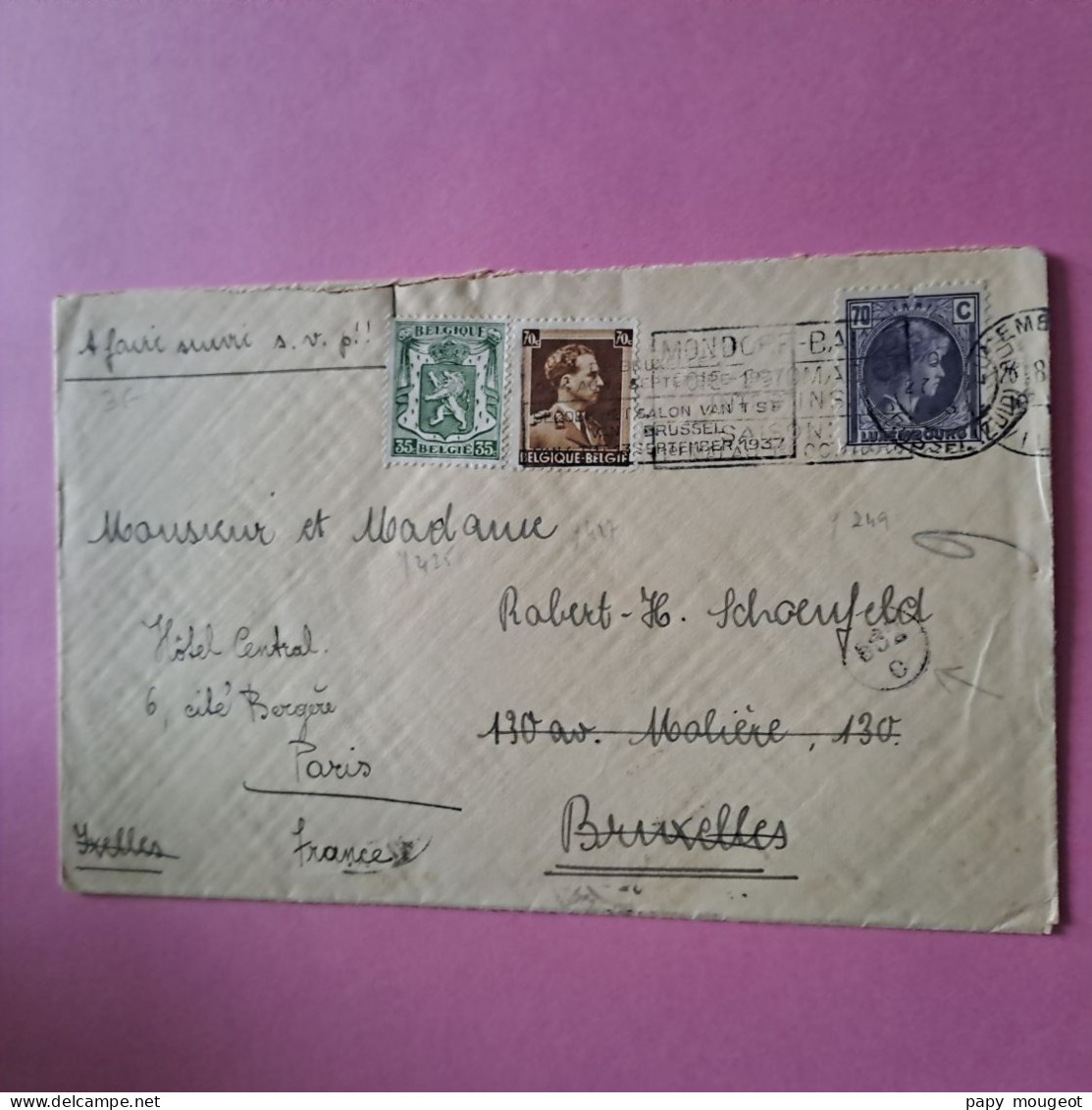 Lettre Du Luxembourg Via Bruxelles Pour Paris (France) Avec Affranchissement Mixte - 1937 - Storia Postale
