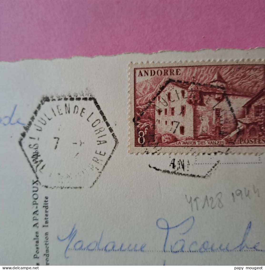 Cachet Agence Postale De Saint Julien De Loria 07-08-1944 Sur CPM - Brieven En Documenten