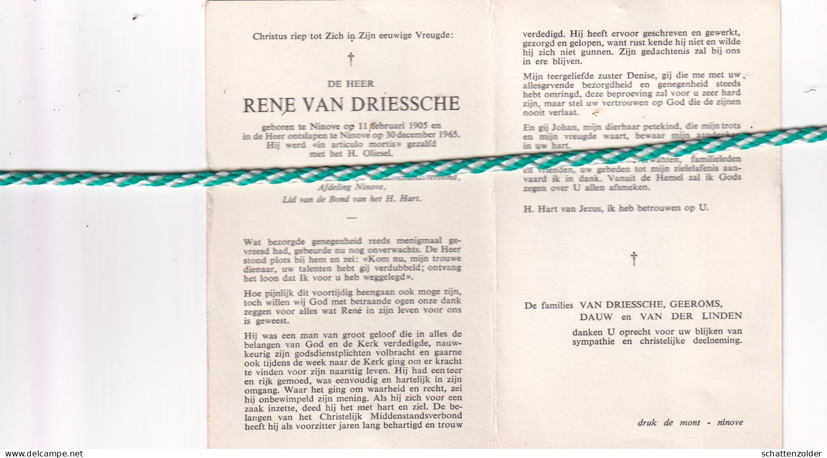 Rene Van Driessche, Ninove 1905, 1965 - Décès