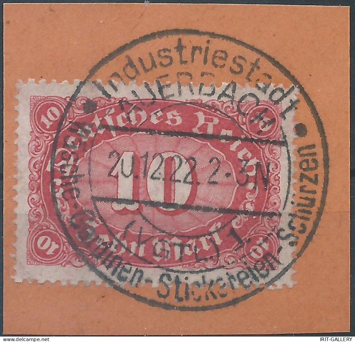 Germany-Deutschland, 1921-22 "Mark Of The German Reich"10Mk.Canceled On Scraps Of Paper - Usati