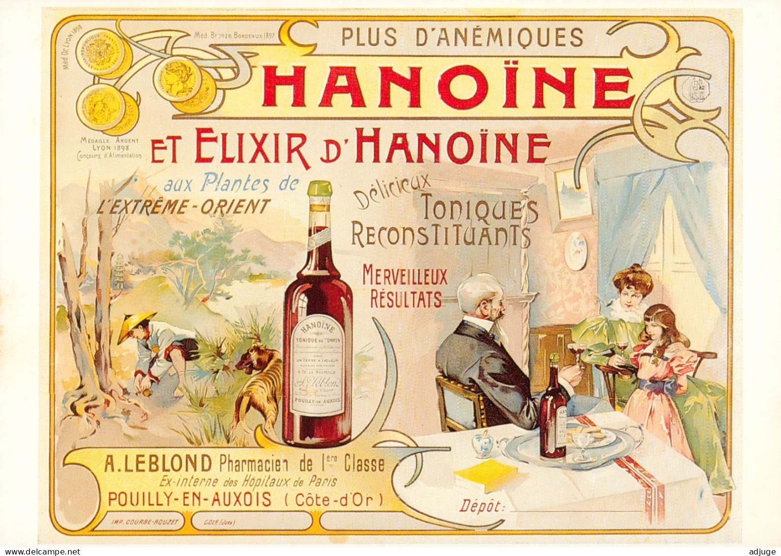 CPM-Affiche Publicité Élixir D'HANOÏNE , Tonique Du Tonkin,- A.Leblond, Pouilly-en-Auxois; Pharmacien*TBE - Advertising