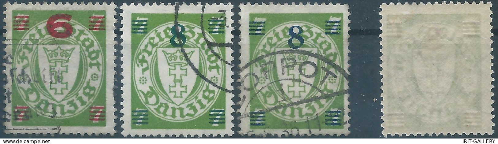 Germany-Deutschland,German Empire,Danzig 1934 -1936 Overprints On Coat Of Arms,Used & 8/7 Pfg, Red Overprint Is MNH - Usati