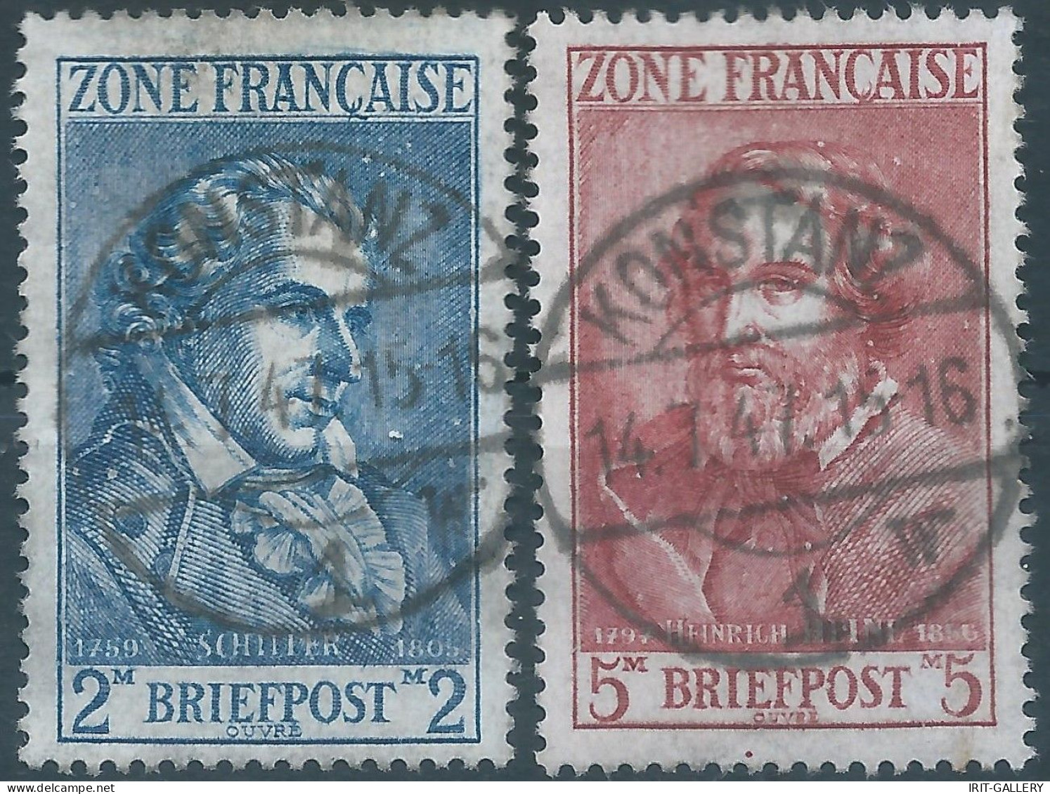 Germany-Deutschland,French Zone,1946 Schiller & Heine,2M & 5M ,OBLITÉRÉE - Emissions Générales