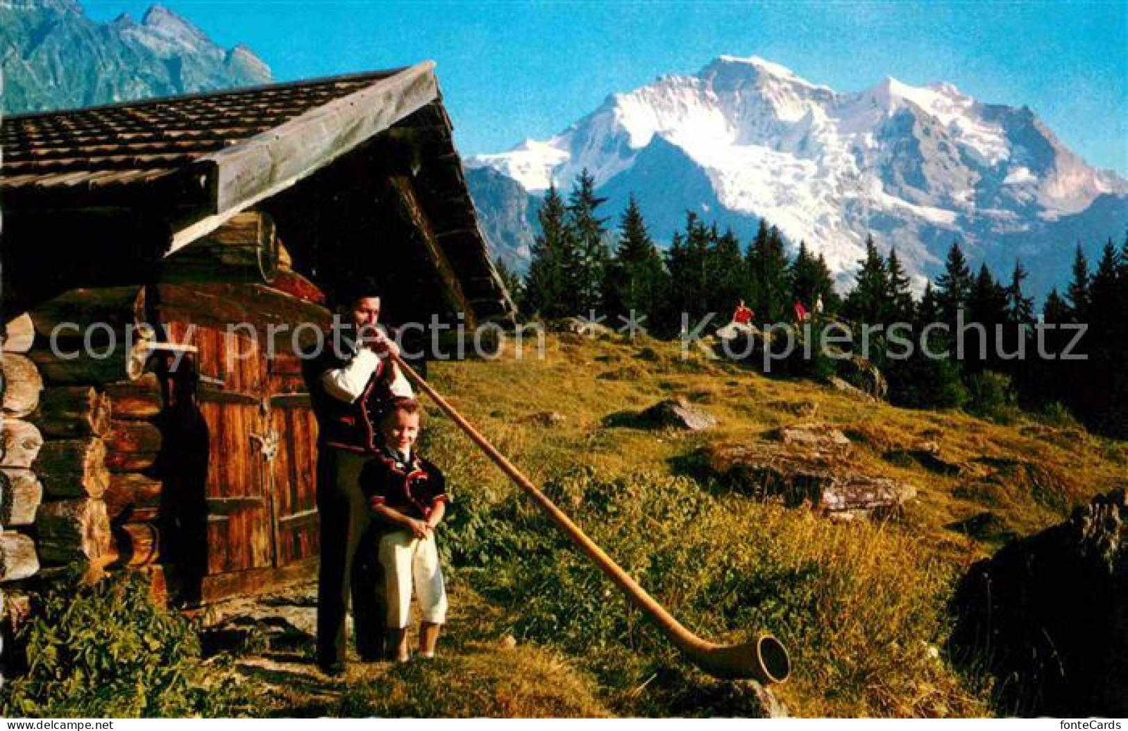 12808834 Wengen BE Ahornblaeser Und Sennenbub Mit Jungfrau Berner Alpen Wengen - Autres & Non Classés