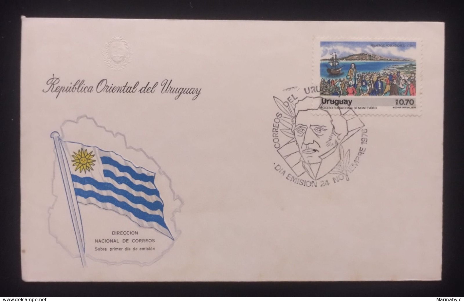 D)1976, URUGUAY, FIRST DAY COVER, ISSUE, 250TH ANNIVERSARY OF THE FOUNDATION OF MONTEVIDEO, THE FIRST SETTLER, FDC - Uruguay