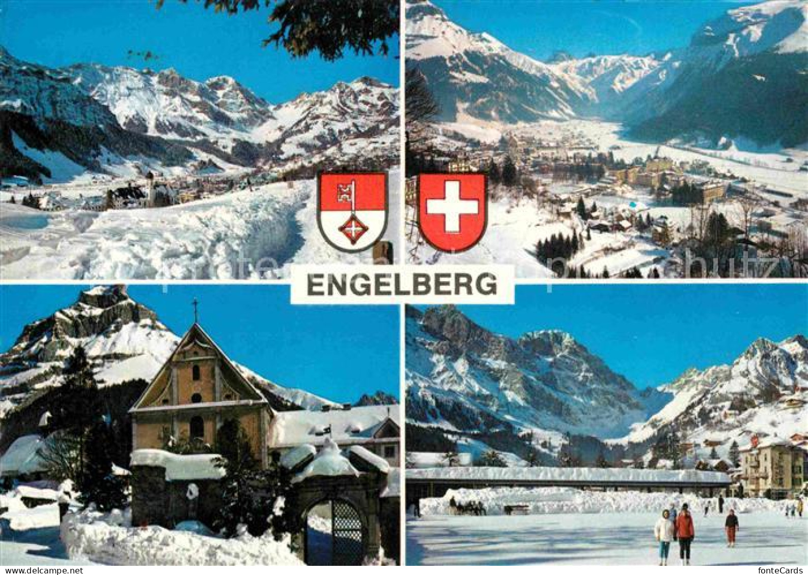 12801990 Engelberg OW Panorama Winterkurort Eislaufbahn Alpen Engelberg - Autres & Non Classés