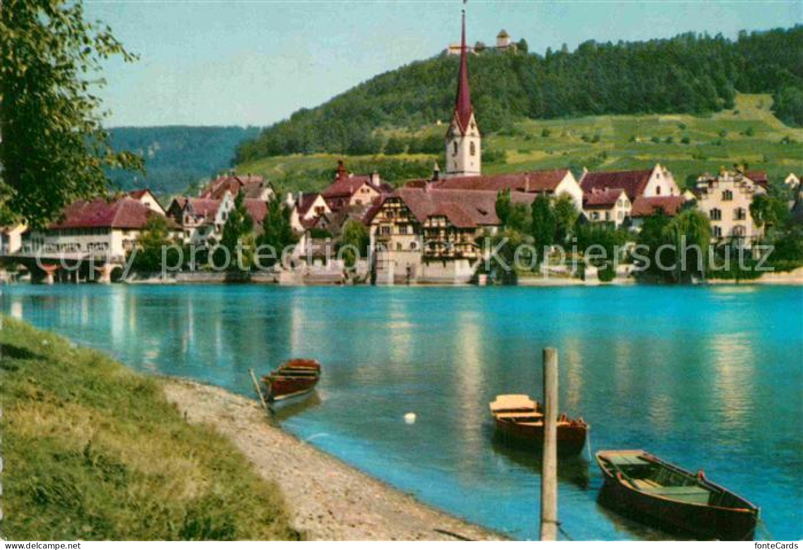 12799292 Stein Rhein Uferpartie Am Rhein Boote Ortsansicht Mit Kirche Stein Rhei - Autres & Non Classés