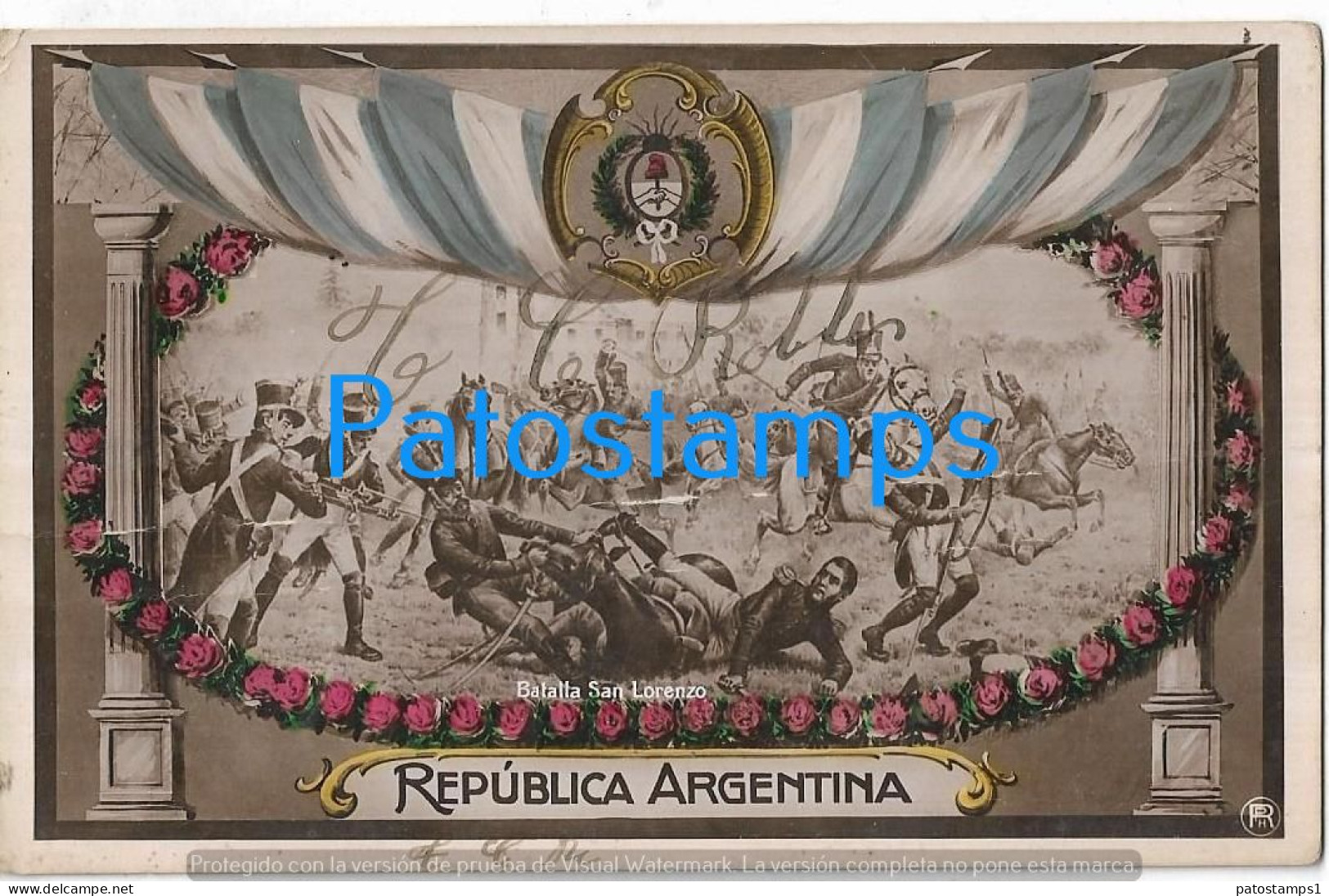 227798 ARGENTINA CENTENARY PATRIOTIC HERALDRY FLAG BATALLA SAN LORENZO POSTAL POSTCARD - Argentina