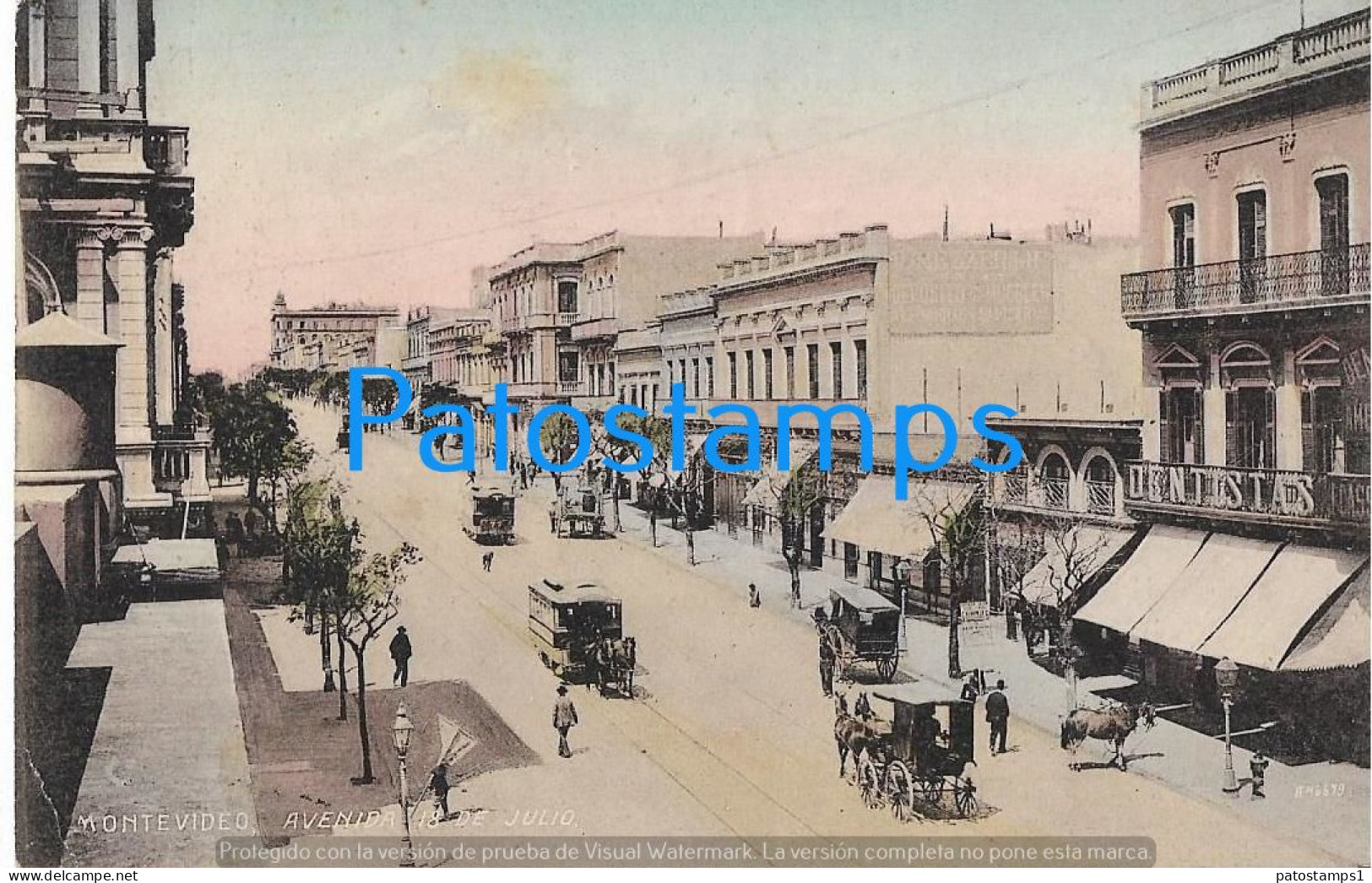 227803 URUGUAY MONTEVIDEO AVENIDA 18 DE JULIO TRANVIA TRAMWAY A HORSE POSTAL POSTCARD - Uruguay